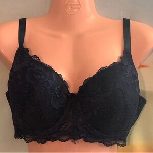 B. Luxe Women’s Push Up Underwire Lace Bra Navy Blue Color Size 36D